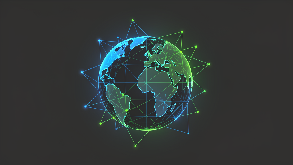 World map with glowing connection lines between cities and currencies